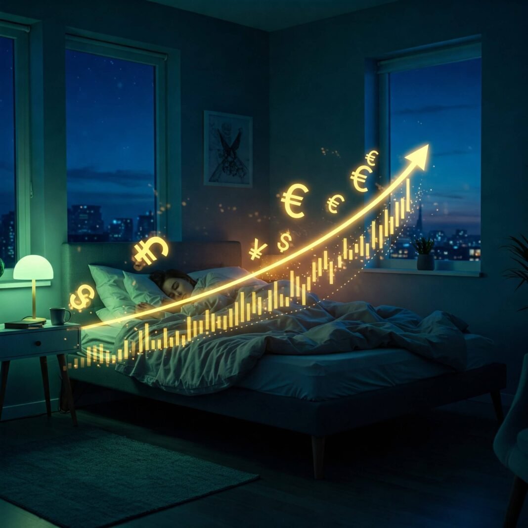 Sleeping person with financial growth overlay