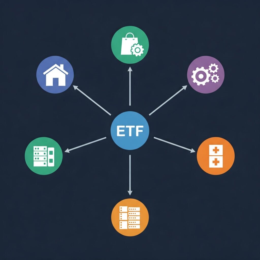 An ETF graphic is shown receiving various real estate