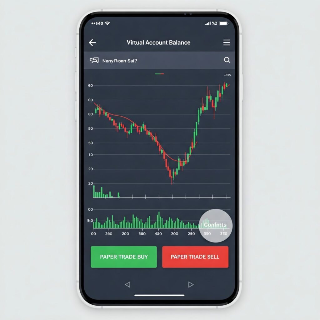 Paper trading app interface for risk-free practice.