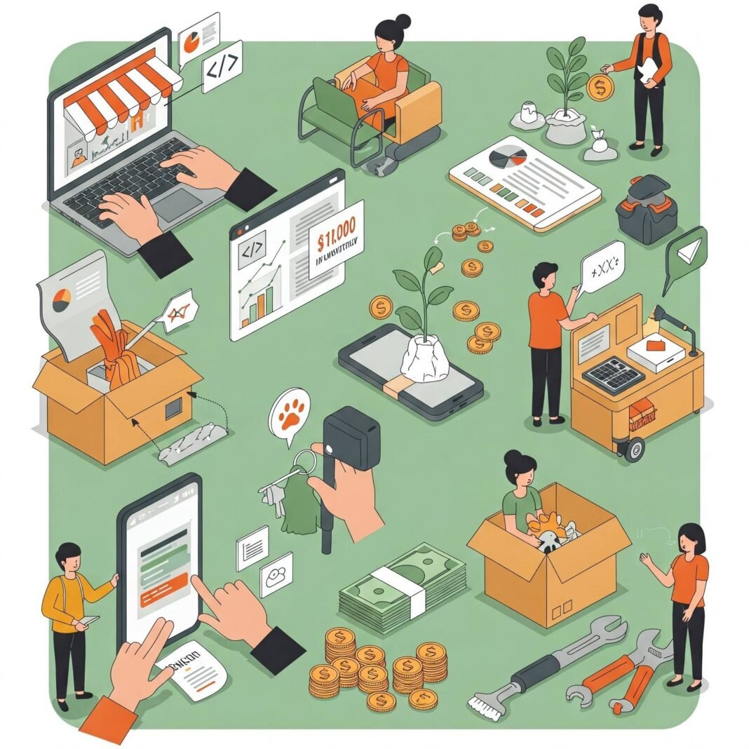 Visual representation of diverse income streams from side hustles