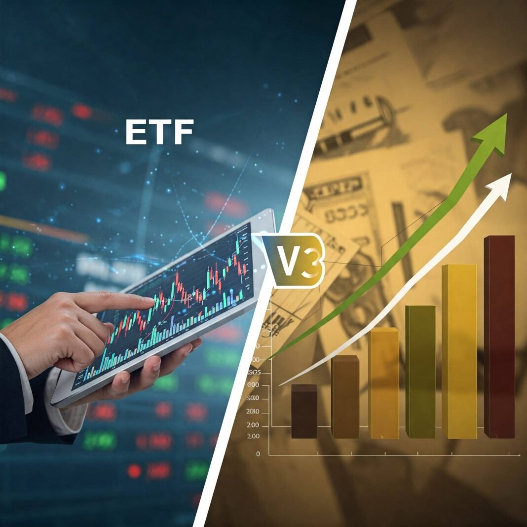 modern digital trading (ETFs) and traditional financial growth (Mutual Funds)