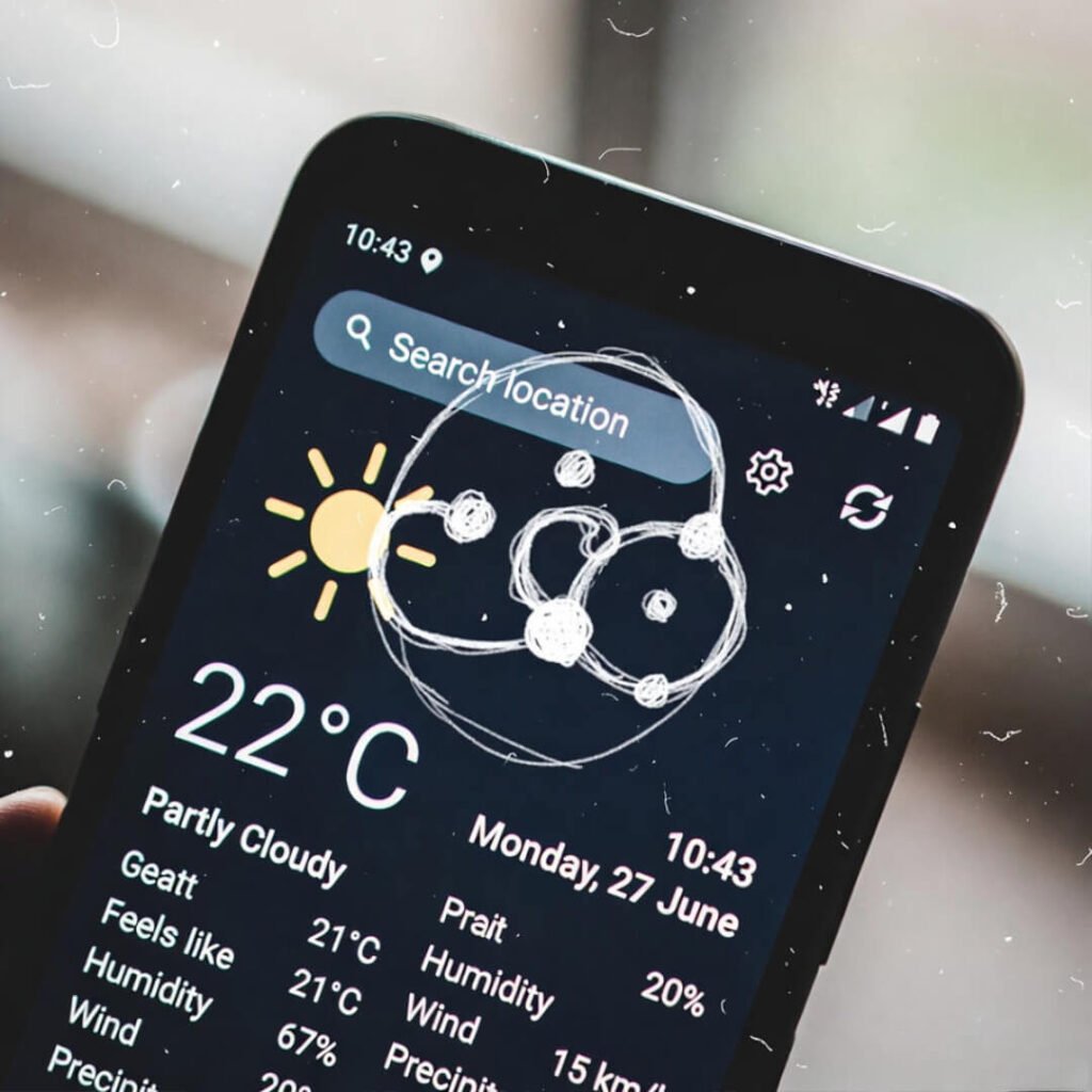Weather app with doodled Chainlink logo (5 words)