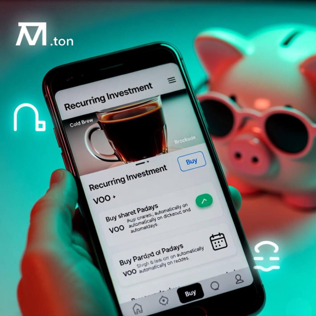 Phone showing auto VOO investment setup.