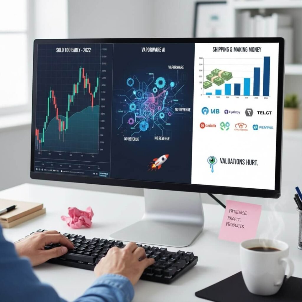 Man regretting selling stocks too early.